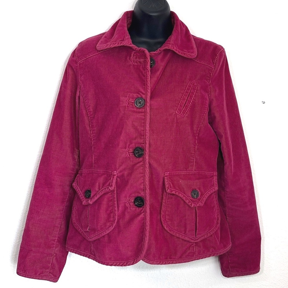 Y2K Gap 6 Corduroy Velvet Blazer Hot Pink Floral Lined Button Front Jacket Women